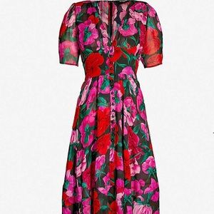 KOOPLES Floral empire waist silk crepe dress